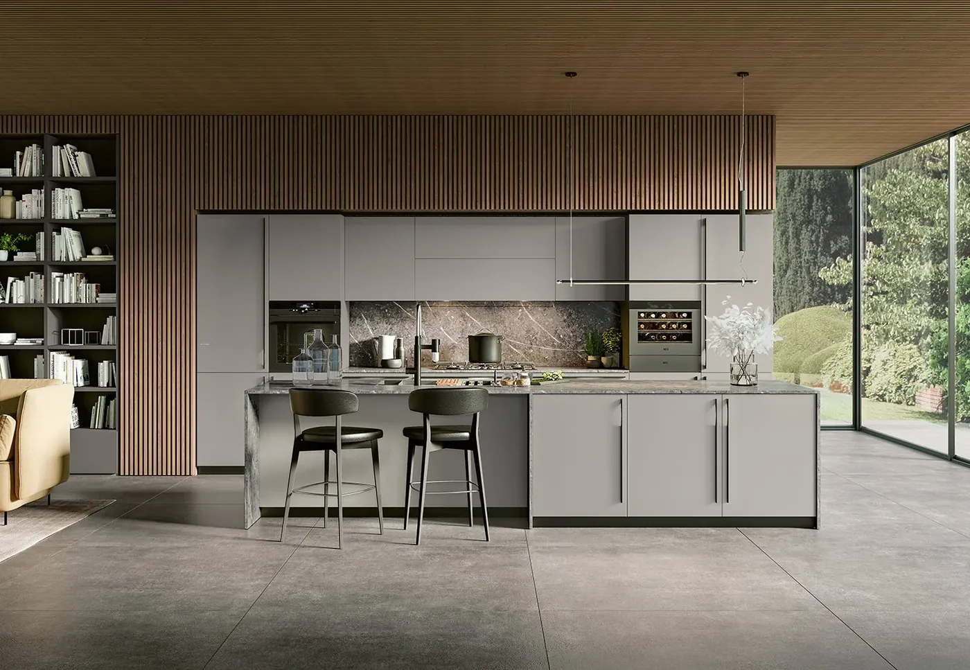An open living and kitchen space